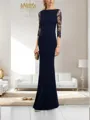 Sheath Bateau 3/4 Sleeves Applique Floor-Length Stretch Crepe Mother of the Bride Dress