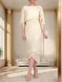 Sheath Bateau 3/4 Sleeves Applique Tea-Length Chiffon Mother of the Bride Dress