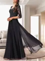 A-line V-neck 3/4 Sleeves Ruffles Floor-Length Chiffon Mother of the Bride Dress