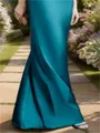 Sheath Off-the-Shoulder Short Sleeves Pleated Floor-Length Satin Mother of the Bride Dress