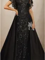 A-line Bateau Short Sleeves Sequin Floor-Length Chiffon Mother of the Bride Dress
