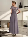A-line V-neck Short Sleeves Ruffles Ankle-Length Chiffon Mother of the Bride Dress