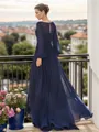 A-line V-neck Long Sleeves Ruffles Floor-Length Chiffon Mother of the Bride Dress