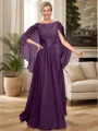 A-line Bateau Applique Floor-Length Chiffon Mother of the Bride Dress