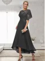 A-line Bateau 1/2 Sleeves Ruffles Asymmetrical Chiffon Mother of the Bride Dress