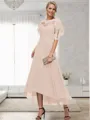 A-line Bateau 1/2 Sleeves Ruffles Asymmetrical Chiffon Mother of the Bride Dress