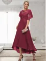 A-line Bateau 1/2 Sleeves Ruffles Asymmetrical Chiffon Mother of the Bride Dress