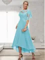 A-line Bateau 1/2 Sleeves Ruffles Asymmetrical Chiffon Mother of the Bride Dress