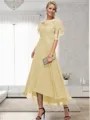 A-line Bateau 1/2 Sleeves Ruffles Asymmetrical Chiffon Mother of the Bride Dress