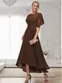 A-line Bateau 1/2 Sleeves Ruffles Asymmetrical Chiffon Mother of the Bride Dress