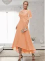 A-line Bateau 1/2 Sleeves Ruffles Asymmetrical Chiffon Mother of the Bride Dress