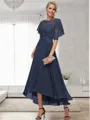 A-line Bateau 1/2 Sleeves Ruffles Asymmetrical Chiffon Mother of the Bride Dress