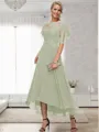 A-line Bateau 1/2 Sleeves Ruffles Asymmetrical Chiffon Mother of the Bride Dress