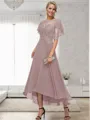 A-line Bateau 1/2 Sleeves Ruffles Asymmetrical Chiffon Mother of the Bride Dress