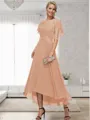 A-line Bateau 1/2 Sleeves Ruffles Asymmetrical Chiffon Mother of the Bride Dress