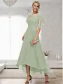 A-line Bateau 1/2 Sleeves Ruffles Asymmetrical Chiffon Mother of the Bride Dress