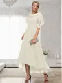 A-line Bateau 1/2 Sleeves Ruffles Asymmetrical Chiffon Mother of the Bride Dress