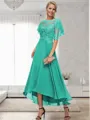 A-line Bateau 1/2 Sleeves Ruffles Asymmetrical Chiffon Mother of the Bride Dress