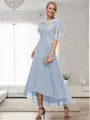 A-line Bateau 1/2 Sleeves Ruffles Asymmetrical Chiffon Mother of the Bride Dress