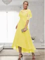 A-line Bateau 1/2 Sleeves Ruffles Asymmetrical Chiffon Mother of the Bride Dress