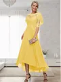A-line Bateau 1/2 Sleeves Ruffles Asymmetrical Chiffon Mother of the Bride Dress
