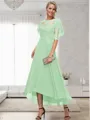 A-line Bateau 1/2 Sleeves Ruffles Asymmetrical Chiffon Mother of the Bride Dress