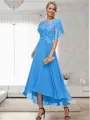 A-line Bateau 1/2 Sleeves Ruffles Asymmetrical Chiffon Mother of the Bride Dress