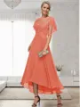 A-line Bateau 1/2 Sleeves Ruffles Asymmetrical Chiffon Mother of the Bride Dress