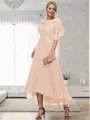 A-line Bateau 1/2 Sleeves Ruffles Asymmetrical Chiffon Mother of the Bride Dress
