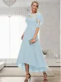 A-line Bateau 1/2 Sleeves Ruffles Asymmetrical Chiffon Mother of the Bride Dress