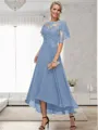 A-line Bateau 1/2 Sleeves Ruffles Asymmetrical Chiffon Mother of the Bride Dress