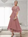 A-line Bateau 1/2 Sleeves Ruffles Asymmetrical Chiffon Mother of the Bride Dress