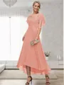 A-line Bateau 1/2 Sleeves Ruffles Asymmetrical Chiffon Mother of the Bride Dress