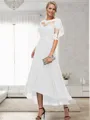 A-line Bateau 1/2 Sleeves Ruffles Asymmetrical Chiffon Mother of the Bride Dress