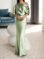 Sheath/Column One-Shoulder 1/2 Sleeves Floor-Length Silk Like Satin Mother of the Bride Dress