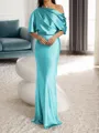 Sheath/Column One-Shoulder 1/2 Sleeves Floor-Length Silk Like Satin Mother of the Bride Dress