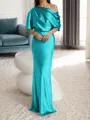 Sheath/Column One-Shoulder 1/2 Sleeves Floor-Length Silk Like Satin Mother of the Bride Dress