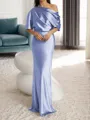 Sheath/Column One-Shoulder 1/2 Sleeves Floor-Length Silk Like Satin Mother of the Bride Dress