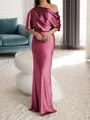Sheath/Column One-Shoulder 1/2 Sleeves Floor-Length Silk Like Satin Mother of the Bride Dress