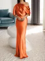 Sheath/Column One-Shoulder 1/2 Sleeves Floor-Length Silk Like Satin Mother of the Bride Dress