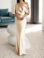 Sheath/Column One-Shoulder 1/2 Sleeves Floor-Length Silk Like Satin Mother of the Bride Dress