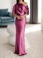 Sheath/Column One-Shoulder 1/2 Sleeves Floor-Length Silk Like Satin Mother of the Bride Dress