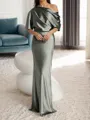 Sheath/Column One-Shoulder 1/2 Sleeves Floor-Length Silk Like Satin Mother of the Bride Dress