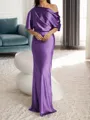 Sheath/Column One-Shoulder 1/2 Sleeves Floor-Length Silk Like Satin Mother of the Bride Dress