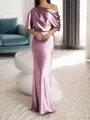 Sheath/Column One-Shoulder 1/2 Sleeves Floor-Length Silk Like Satin Mother of the Bride Dress