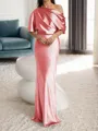 Sheath/Column One-Shoulder 1/2 Sleeves Floor-Length Silk Like Satin Mother of the Bride Dress