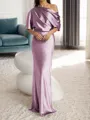 Sheath/Column One-Shoulder 1/2 Sleeves Floor-Length Silk Like Satin Mother of the Bride Dress
