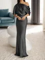 Sheath/Column One-Shoulder 1/2 Sleeves Floor-Length Silk Like Satin Mother of the Bride Dress