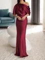 Sheath/Column One-Shoulder 1/2 Sleeves Floor-Length Silk Like Satin Mother of the Bride Dress