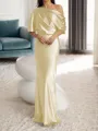 Sheath/Column One-Shoulder 1/2 Sleeves Floor-Length Silk Like Satin Mother of the Bride Dress